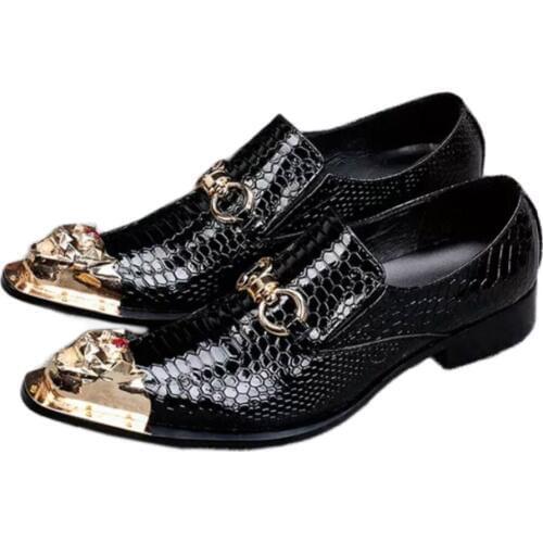 Batzuzhi Luxury Handmade Mens Shoes Metal Iorn Toe Black Leather Shoes Business Formal Dress Shoes Wedding and Party, EU38-46