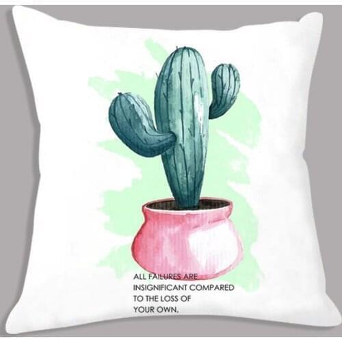 White Pillowcase for Sofa Bed Watercolor Cactus Green Plant Printed Plush Cushion Cover Soft Decorative Throw Pillow Case