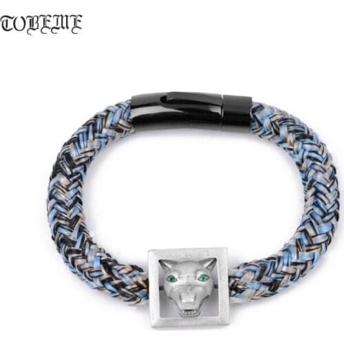Handmade 100% 925 Silver Wolf Bead Bracelet Braided Wolf Bracelet Punk Jewelry Man Bracelet