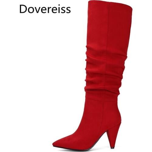 Dovereiss Fashion Female boots Winter Special-shaped heels suede Elegant new consice Pointed toe Knee high boots big size 43