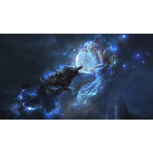 Fairy and Her Pet Wolf Painting DIY Full Diamond Painting Cross Stitch Embroidery Home Decor 5D Handcraft JX648