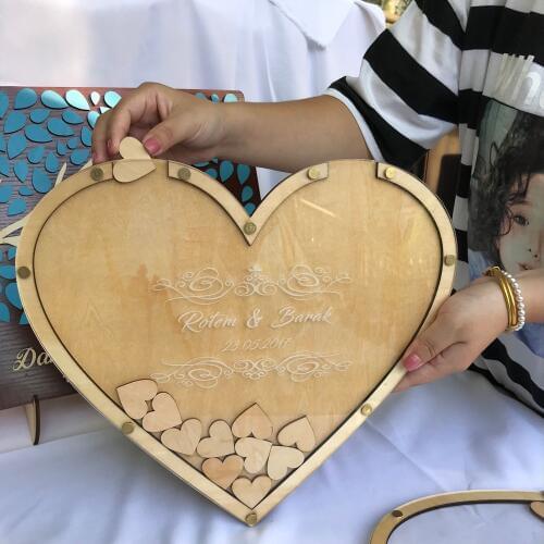 Personalized heart Rustic wedding engraved Alternative Wooden memory guestbooks with heart drop box signature hearts guest books