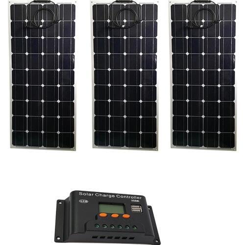 Kit Solar 300w Zonnepaneel Flexible 12 volt 100 watt 3 Pcs Solar Charge Controller 12/24v 30A LCD Solar Battery Charger Caravan
