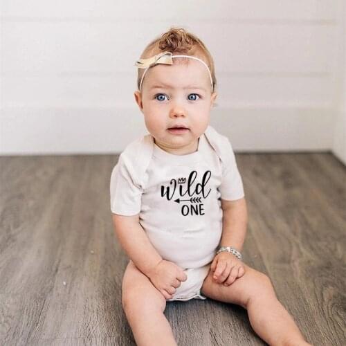 Summer Fashion Wild One Letter Print Bodysuits 100%Cotton Short Sleeve Newborn Boys Girls Rompers Cute Toddler Clothing