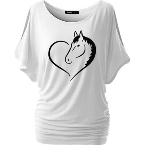 Love Riding Horse Women T Shirts Summer batwing sevele Cotton Funny Horse Girl T-shirt Female Clothing Women Tops Plus Size