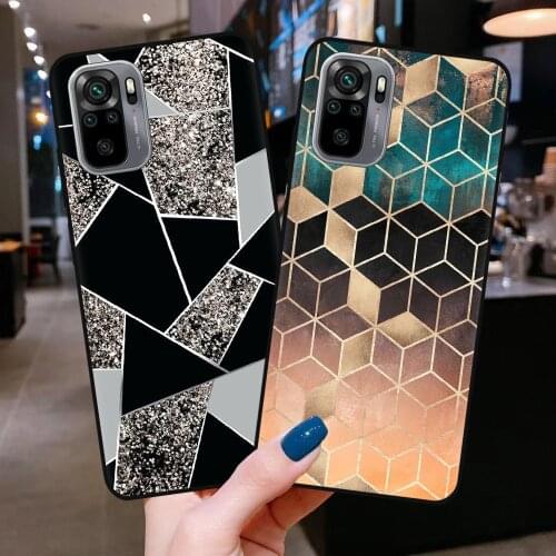 Marble Geometric Soft TPU Black Silicone Phone Case Cover For Xiaomi Mi 10T Lite 10 Ultra Redmi Note 9S 7 8 9 10 Pro Max 10S