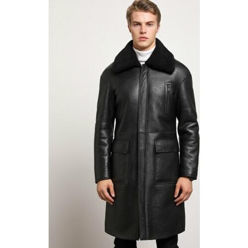 Sheep Shearling Genuine Leather Jacket Men Winter Real Fur Coat Sheepskin Leather Coats Double-sided Wear 8408 KJ3633