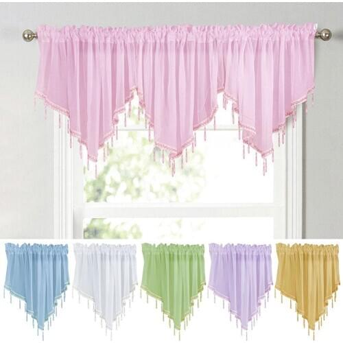 Solid Color Triangle Shape Kitchen Short Curtain Convenient Valance Home Decoration Bay Window Kitchen Room Bedroom Decor