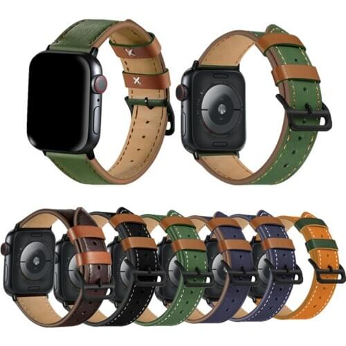 New Leather Metal Buckle Watchband for Apple Watch 6 5 4 3 2 1 SE 44mm 40mm 42mm 38mm Band Leather Bracelet Strap for iWatch