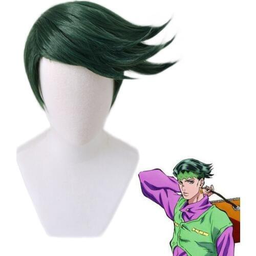 Rohan Kishibe Green Short Wig Cosplay Jojo Bizarre Adventure Props Heat Resistant Synthetic Hair Men Party Role Play Wig+Wig cap