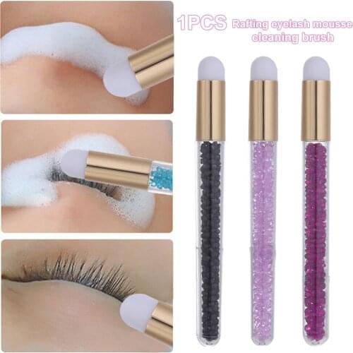1PC Eyelashes Extension Shampoo Brushes Crystal Beads Handle Soft Fiber Hair Cleaning Brushes Makeup Blackhead Nose Brushes