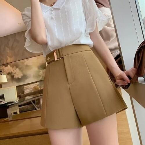 Yellow Short Suits Harajuku Urban Casual Korean Style Wide shorts Summer Fashion Office Women Pants High Waist Free Shipping