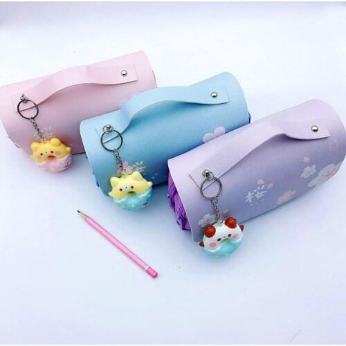 Cute pencil case ins korean pouch kawaii pencil case simple double-layer canvas anime stationery bag korean stationery