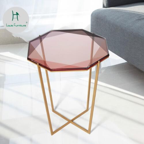 Louis Fashion Nordic Modern Glass Small Tea Table Designer Minimalist Diamond Shaped with Several Round Edges