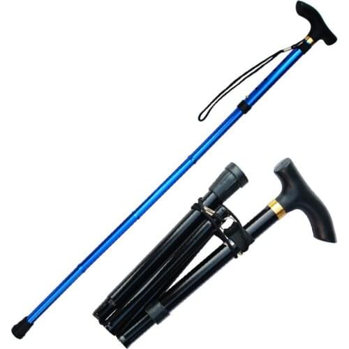 Elderly walking stick, adjustable aluminum alloy 5-section folding multifunctional walking stick, telescopic stick