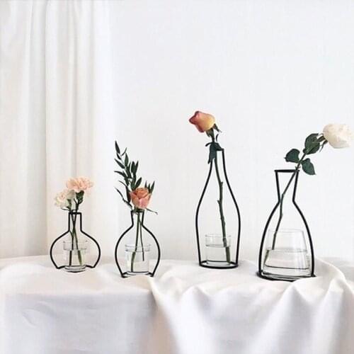 Retro Iron Line Table Flowers Vases Creative Nordic Minimalist Dried Flower Vase Decoration Home Metal Plant Holder Wedding