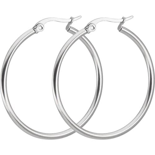 AsJerlya Stainless Steel Round Circle Hoop Earrings Silver Color Party Earrings Jewelry For Women Classic Earrings Dropshipping