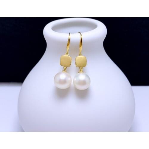 SHILOVEM 18k yellow gold Natural white Jasper drop earring classic fine Jewelry women wedding gift new 8.5mm yze8.58.566211hby