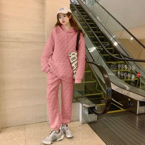 Herstory Woman Casual Solid Color Long Sleeved Trousers Sweatshirt Sports Suit 2021 Autumn Winter Street Casual Temperament Sets