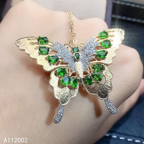 KJJEAXCMY fine jewelry natural Diopside 925 sterling silver women gemstone pendant necklace support test lovely two wear