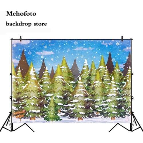 Mehofoto Winter Christmas Forest Tree Theme Party Photography Backdrops Snow White Background for Photo Shoot Studio Props 956