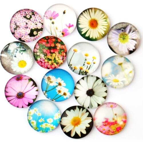 Fashion Beautiful Flower 28pcs mixed 12mm 14mm 16mm 20mm Round Photo Glass Cabochon Demo Flat Back Making Findings