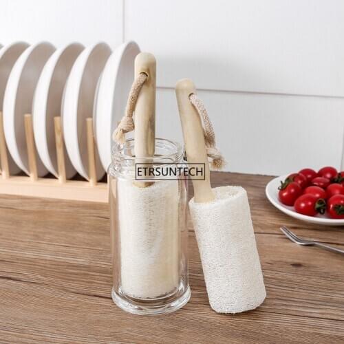 50PCS Nature Loofah Wooden Cup Cleaning Brush Handle Dishes Bottle Pan Washing Brushes Multifunctional Kitchen Cleaning Tools
