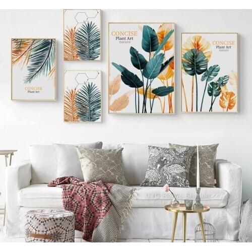 Abstract Painting Nordic Botanical Plant Fern Leaf Monstera Canvas Poster And Print Wall Art Picture For Modern Home Decoration