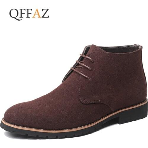 QFFAZ Mens Boots Autumn Winter Boot Men Lace-Up Style Fashion Nubuck leather Ankle boots Man Chelsea Boots Zapatos De Hombre