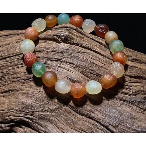 Natural Alxa Agate Bracelet Gobi Raw Stone With Seven Colors Sugar Heart