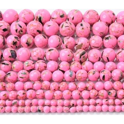4/6/8/10/12mm Deep Pink Shell Pine Natural Stone Bead Round Loose Beads for DIY Jewelry Making Bracelet Earring Accessories