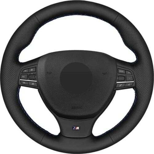 Car Steering Wheel Cover DIY Black Genuine Leather For BMW 5 Series 520i 528i F10 F11 F07 2009-2017 M5 F10 F12 F13 F06 F01 F02