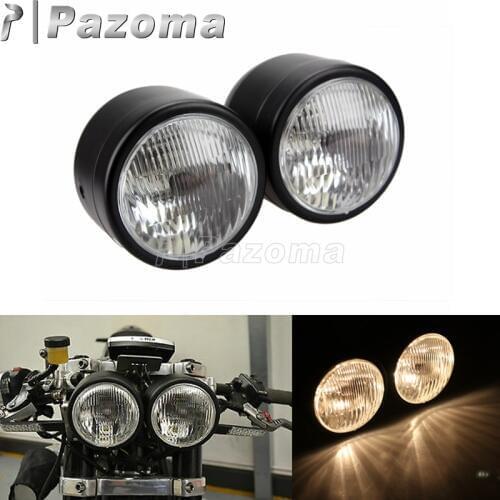 Black Motorcycle Twin Dual Headlight Motorcycle Custom Dominator Streetfighters Project Double Headlamp For Honda Yamaha Suzuki