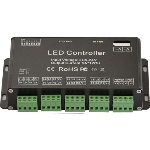 DMX 512 Decoder Led Controller LED Rgb Constant Decoder& Driver 12CH DC5V-24V for LED Strip Module Lamp 12channel 5A DC