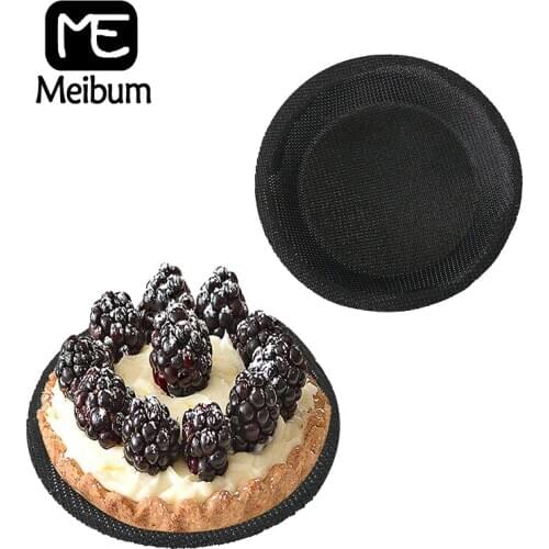 Meibum Mini Pizza Cake Tart Silicone Mold Non Stick Round Bread Baking Tool Black Perforated Pan Glass Fiber Muffin Tray
