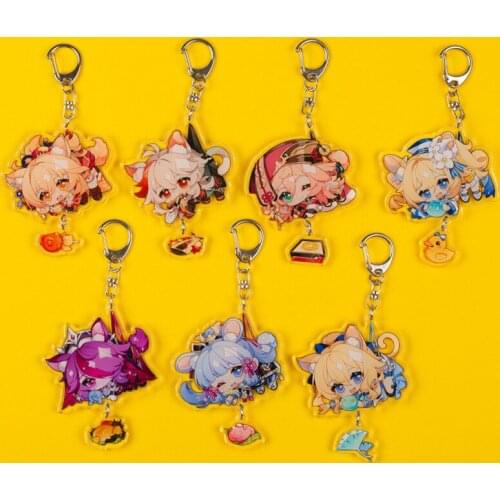 Game Genshin Impact Barbara Gunnhildr Yan Fei Kaedehara Kazuha Sayu Eula Key Chains Keychain Cosplay Acrylic Pendant Keyring