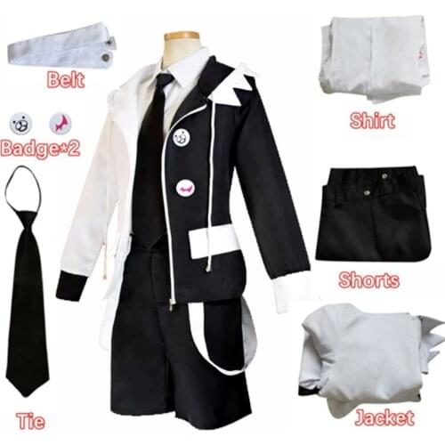 Anime Danganronpa V3 Cosplay High Quality Monokuma Unisex Cosplay Costume Jacket+Shirt+Tie+Skirt+Socks+Badge Halloween Party