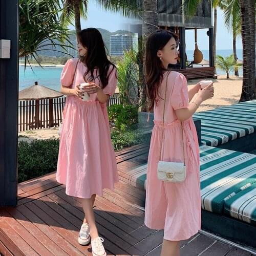 Summer Korean Fashion Thin Maternity Long Dress Sweet Pink Cotton Clothes for Pregnant Women Plus Size 4XL Loose Pregnancy
