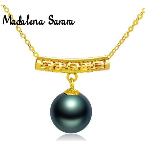 MADALENA SARARA 11mm Saltwater Tahiti Pearl 18K Gold Necklace High Quality Perfectly Round Bead Pendant Necklace AU750 gold