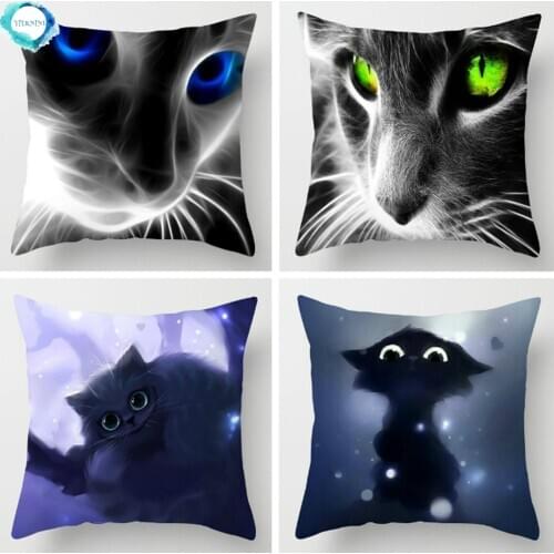 Cartoon Cat Polyester Cushion Cover Animal Printed Decorative Pillow Cover Sofa Couch Chair Throw Pillows Case 45X45CM