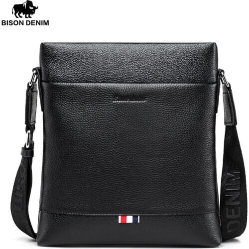 BISON DENIM fashion men bag genuine leather business casual one shoulder crossbody men messenger bags shoulder
