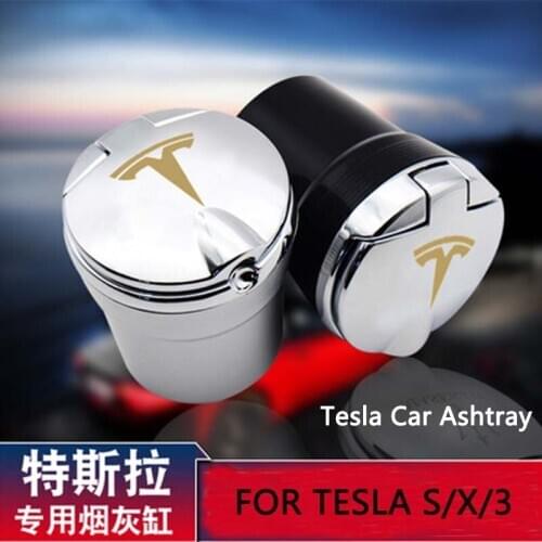 New for Tesla Car Ashtray with LED Light Cigarette Smoke Travel Remover Cylinder Car Smokeless Smoke Cup Holder for tesla 3 S X