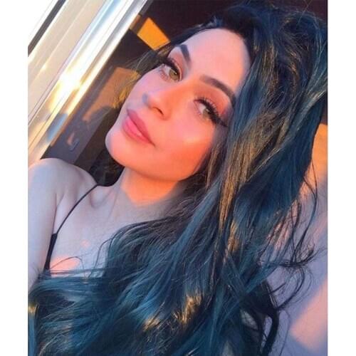 Ombre Green Wigs for Women 2 Tone Color Lace Front Wig with Dark Root Curly Wavy Side Part Synthetic Hair Cosplay Costume Wig