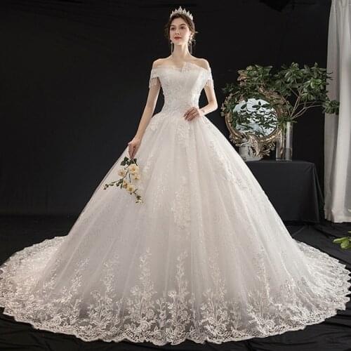 Sequins Embroidery Wedding Dress White Luxurious Boat Neck Short Sleeve Plus Size Wedding Gowns For Women Vestidos De Novia G281