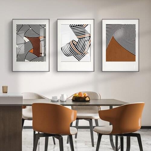 Simple modern Nordic abstract black and white lines orange art poster living room decoration painting canvas picture murals