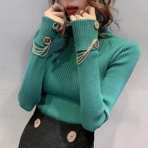 Turtleneck Pullover Sweater Women2021Autumn Winter New Korean Fashion All-Match Solid Color Long Sleeves knitting Sweater Female