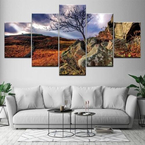 Rocky summer landscape 5 Piece HD Wallpapers Art Canvas Print modern Poster Modular art painting for Living Room Home Decor