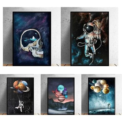 Self-adhesive Wall Sticker Astronaut Space Fantasy Planet Balloon Abstract Poster Home Interior Room Bedroom Wall Decoration