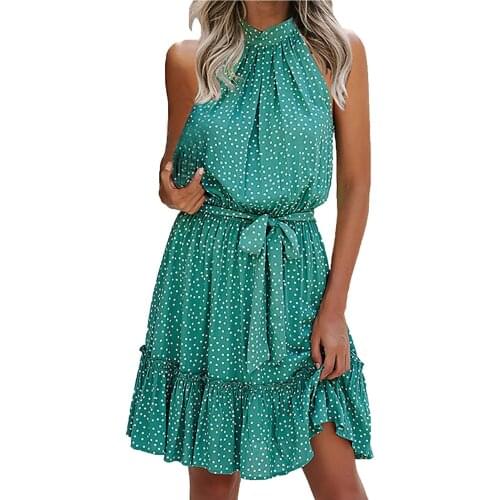 Halter Floral Printed Sundress Strapless Ruffle Vestidos Bandage Casual Dress Women Sashes Beach Style A-line Mujer Vestidos