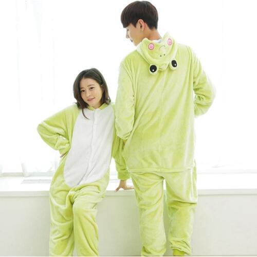 Adult Kigurumi Onesie Anime Women Costume Green Frog Halloween Cosplay Cartoon Animal Sleepwear Winter Warm Hooded Pajama